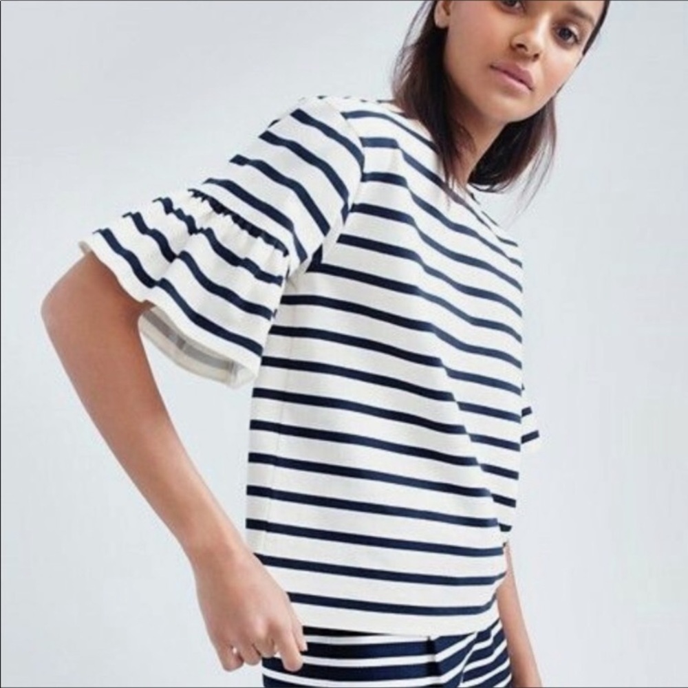 J. Crew Striped Ruffle Bell Sleeve Blouse Sz M